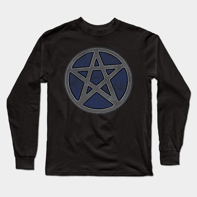 Blue And Grey Stone Effect Pentagram Long Sleeve T-Shirt by MissMoth